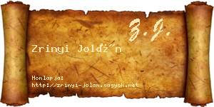Zrinyi Jolán névjegykártya